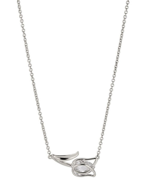 Rhodium-Plated Cubic Zirconia Tulip Pendant Necklace, 16" + 2" extender, Created for Macy's