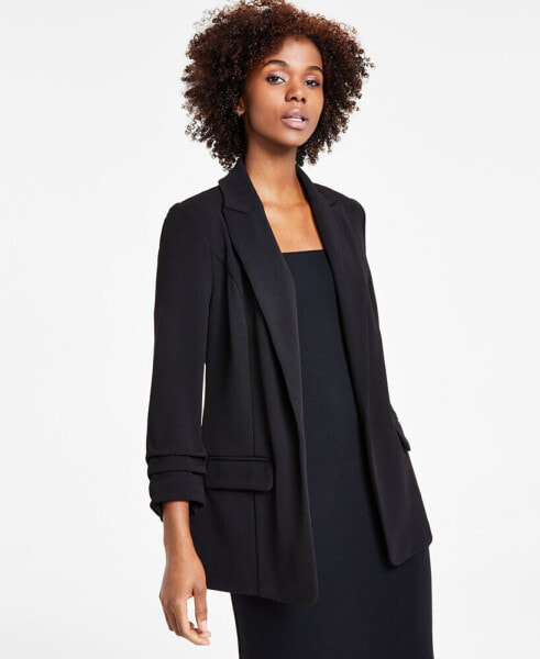 Petite Solid Notched-Collar Ruched-Sleeve Blazer, Created for Macy's