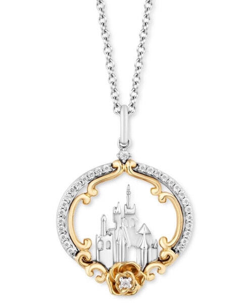 Enchanted Disney Fine Jewelry diamond Belle Castle & Rose 18" Pendant Necklace (1/6 ct. t.w.) in Sterling Silver & 14k Gold