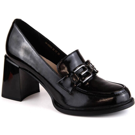 Vinceza W JAN294 black patent leather low-heeled shoes