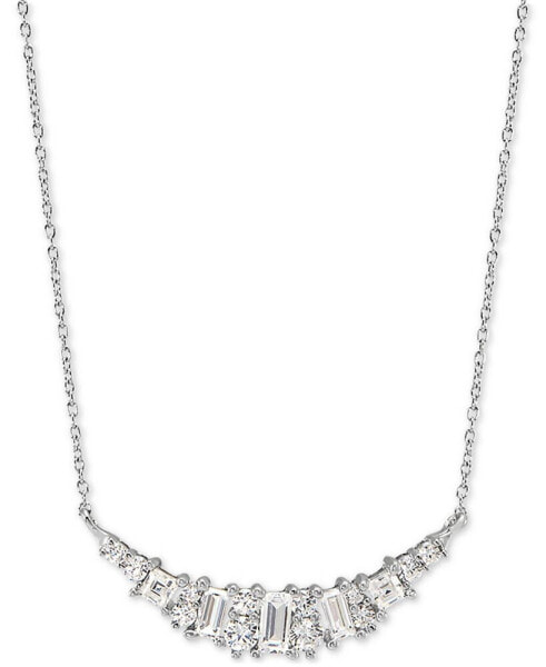 Cubic Zirconia Heart 18" Statement Necklace in Sterling Silver