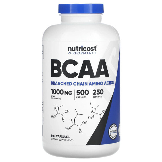 БАД аминокислоты Nutricost Performance BCAA 1,000 мг, 500 капсул (500 мг на капсулу)