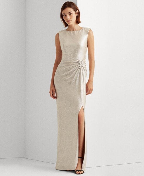 Metallic Sleeveless Side-Slit Gown