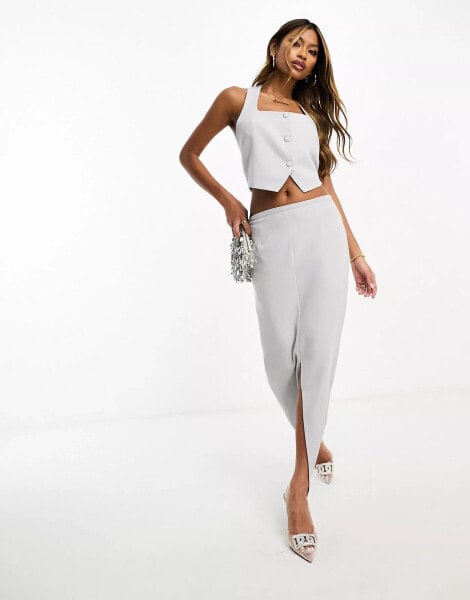 Kaiia tailored split front maxi skirt co-ord in grey