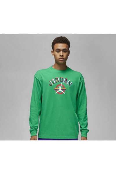 Jordan Zone 23 Men's Long-Sleeve T-Shirt Uzun Kollu Pamuklu Erkek Yeşil Tişört