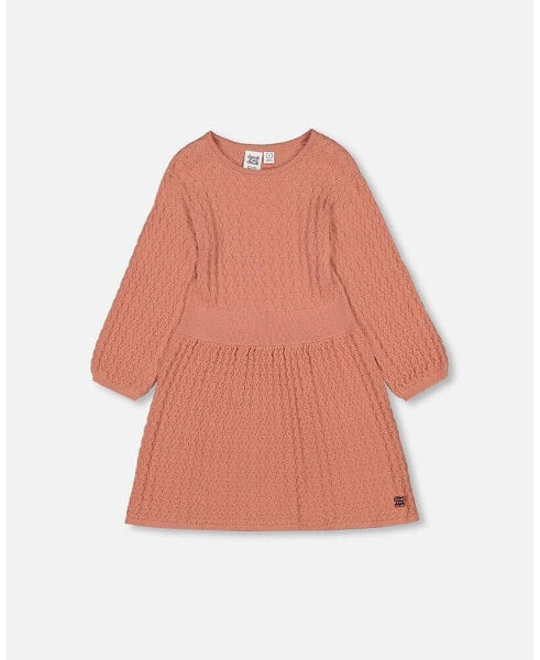 Girl 3/4 Sleeve Knitted Dress Cinnamon Pink - Child