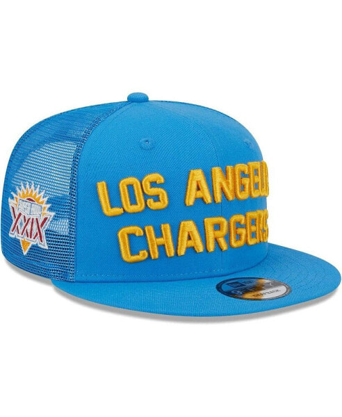 Men's Powder Blue Los Angeles Chargers Stacked Trucker 9FIFTY Snapback Hat