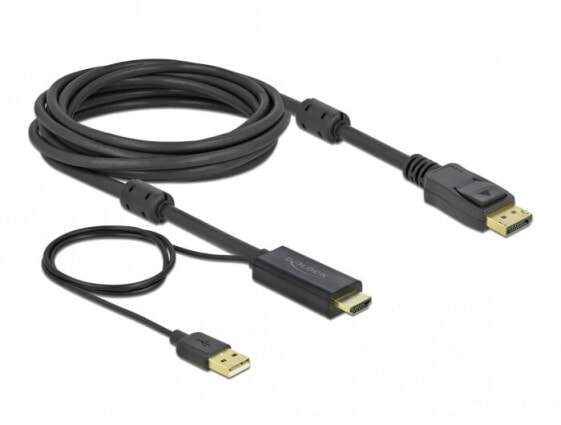 Delock 85966 - 5 m - HDMI Type A (Standard) - DisplayPort + USB Type-A - Male - Male - Straight