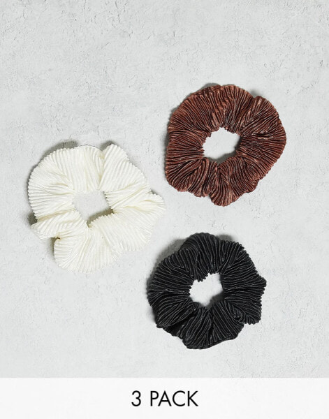 ASOS DESIGN pack of 3 scrunchie hair bands in plisse design in multi