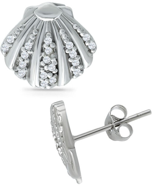 Cubic Zirconia Clam Shell Stud Earrings in Sterling Silver, Created for Macy's
