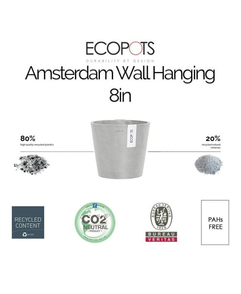Светло-серебристый горшок Ecopots Amsterdam Round Wall, 8 дюймов