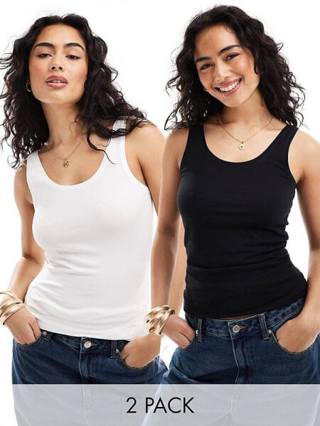 ONLY 2 pack jersey tank top in black and white