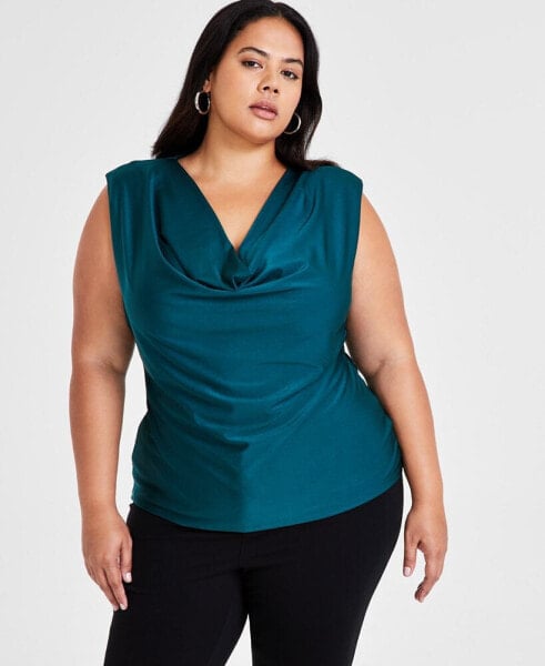 Trendy Plus Size Cowl-Neck Shine-Knit Top, Created for Macy's