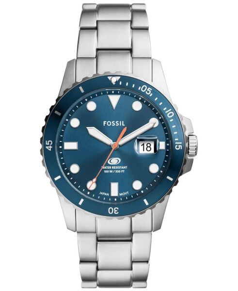 Men's Blue Dive Three-Hand Date Silver-Tone Stainless Steel Watch 42mm