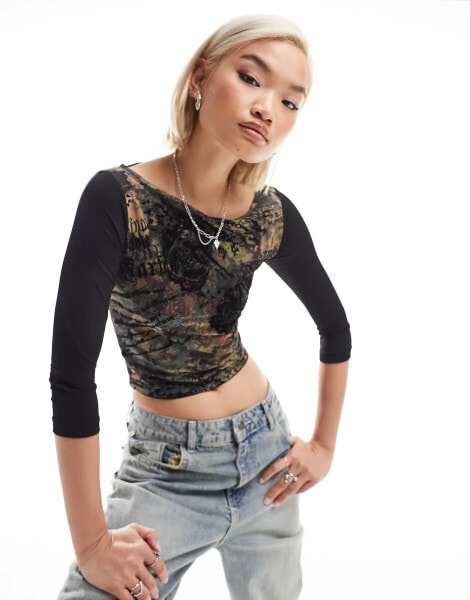 Reclaimed Vintage tattoo flocked print top