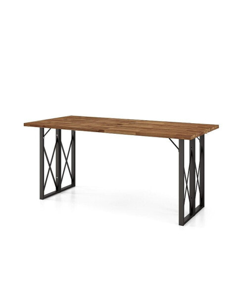 67 Inch Patio Rectangle Acacia Wood Dining Table with Umbrella Hole