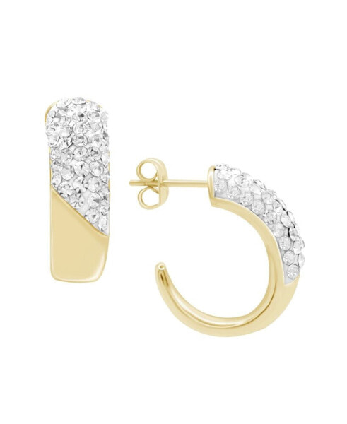 Clear Crystal Pave J Hoop Earring, Gold Plate and Silver Plate