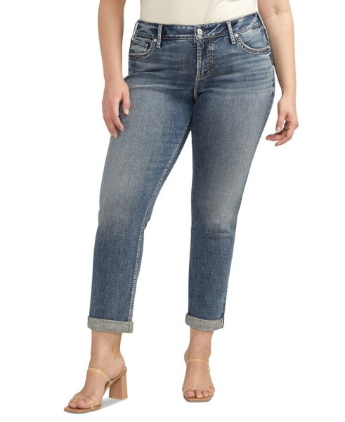 Trendy Plus Size Girlfriend Mid-Rise Slim Jeans