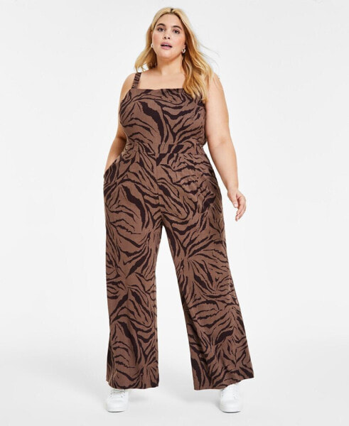 Plus Size Printed Sleeveless Jumpsuit, Created for Macy's