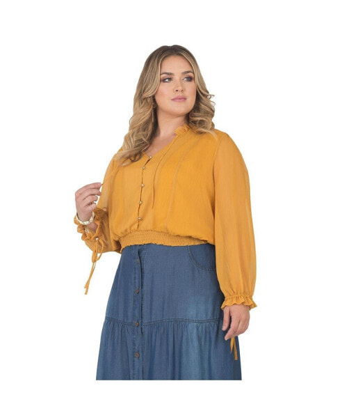 Plus Size Long Bishop Tie Sleeve Chiffon Blouse