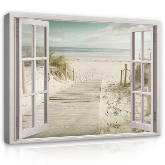 Картина на холсте Wallarena Leinwandbild Strandfenster Wohnzimmer