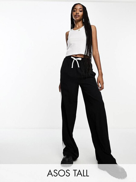 ASOS DESIGN Tall pull on trouser with contrast panel in black