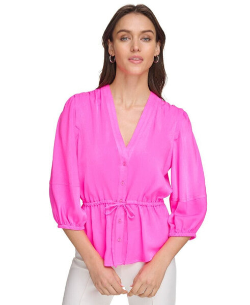 Women's Satin 3/4-Sleeve Peplum Top