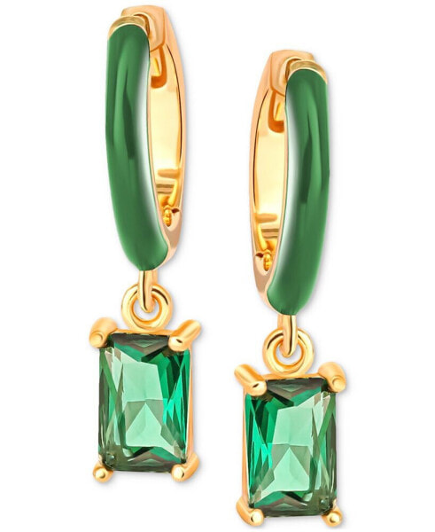 Green Cubic Zirconia & Green Enamel Dangle Hoop Earrings in 18k Gold-Plated Sterling Silver, Created for Macy's