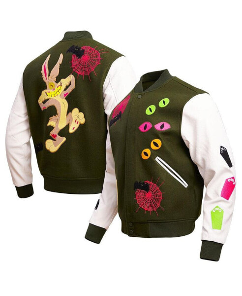 Men's Olive Looney Tunes Bugs Boogey Varsity Full-Snap Jacket