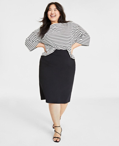 Plus Size Double-Weave Pencil Skirt, Created for Macy's