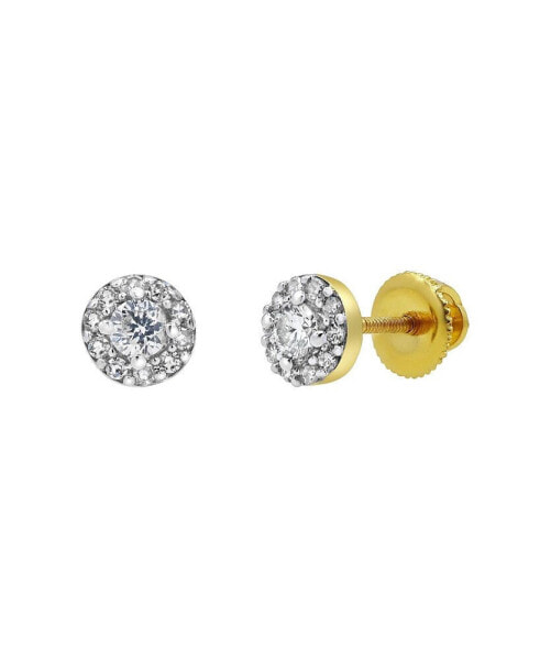Flow Flare 14k Yellow Gold 0.26 cttw Certified Natural Diamond Stud Earring for Men/Women Screw Back