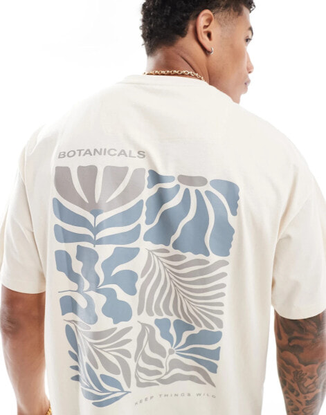 Threadbare oversized t-shirt in stone with botanical back print