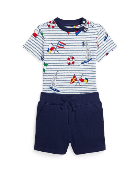 Baby Boys Flag Print Jersey Tee and Fleece Short Set