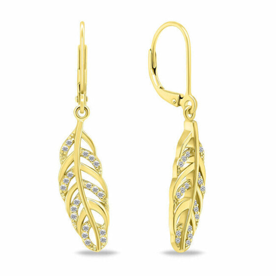 Gold-plated dangling earrings Feather EA653Y