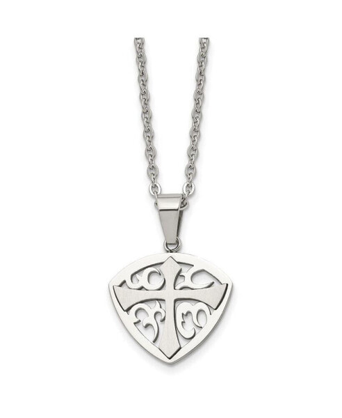 Brushed Cross Shield Pendant Cable Chain Necklace