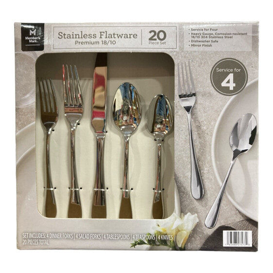 Member's Mark Premium 18/10 Stainless Steel Mirror Finish 20 Piece Flatware Set