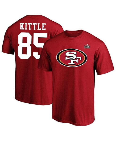 Мужская футболка Fanatics George Kittle Scarlet San Francisco 49ers Super Bowl LVIII с большим ростом - игрок с именем и номером