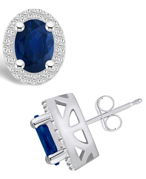 Sapphire (3 Ct. t.w.) and Diamond (3/8 Ct. t.w.) Halo Stud Earrings