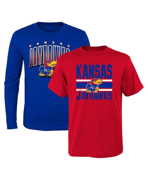 Preschool Boys and Girls Royal, Red Kansas Jayhawks Fan Wave Short and Long Sleeve T-shirt Combo Pack