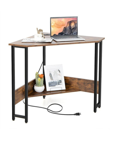 Triangle Computer Desk Corner Desk Home Office w/Power Outlets USB Ports