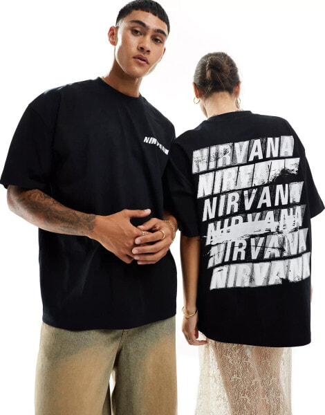 ASOS DESIGN unisex oversized band t-shirt with Nirvana graphic prints in black