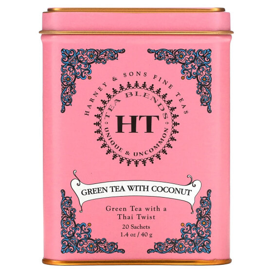 Harney & Sons, HT Tea Blend, зеленый чай с кокосом, 20 чайных пакетиков, 40 г (1,4 унции)