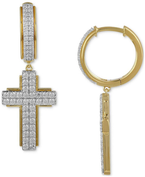 Men's Diamond Cluster Cross Dangle Hoop Earrings (1 ct. t.w.)