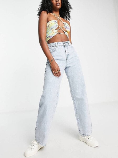 Noisy May high waisted wide leg jeans in light blue wash