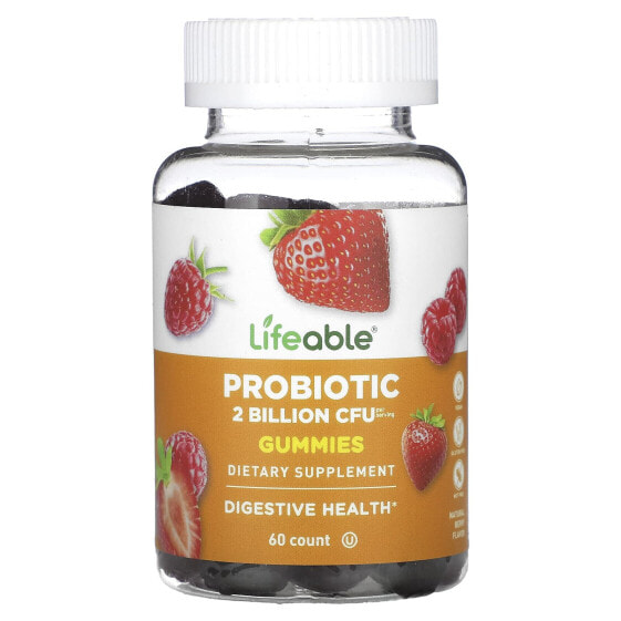 Lifeable, Жевательные мармеладки с пробиотиками, натуральные ягоды, 1 млрд КОЕ, 60 жевательных таблеток
