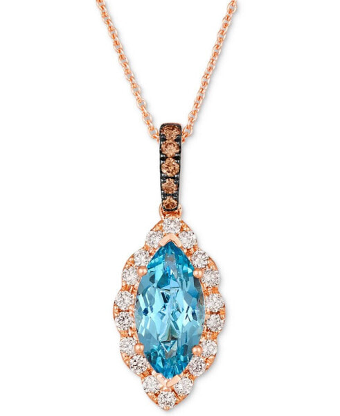 Le Vian blue Topaz (1-3/4 ct. t.w.) & Diamond (3/8 ct. t.w.) Marquise Halo Pendant Necklace in 14k Rose Gold, 18" + 2" extender