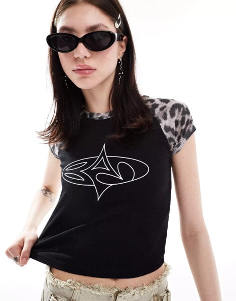 Basic Pleasure Mode leopard print motif tshirt in black