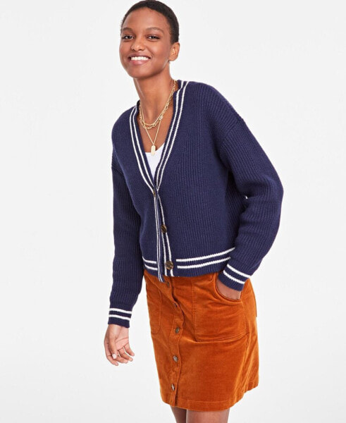 Women's V-Neck Tipped Cardigan, Created for Macy's