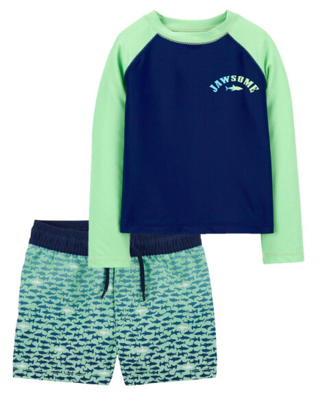 Toddler Shark Rashguard & Swim Trunks Set 3T