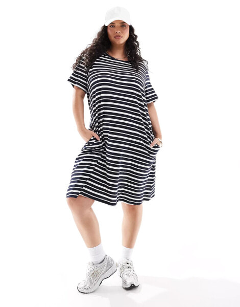 ONLY Curve short sleeve pocket dress in stripe